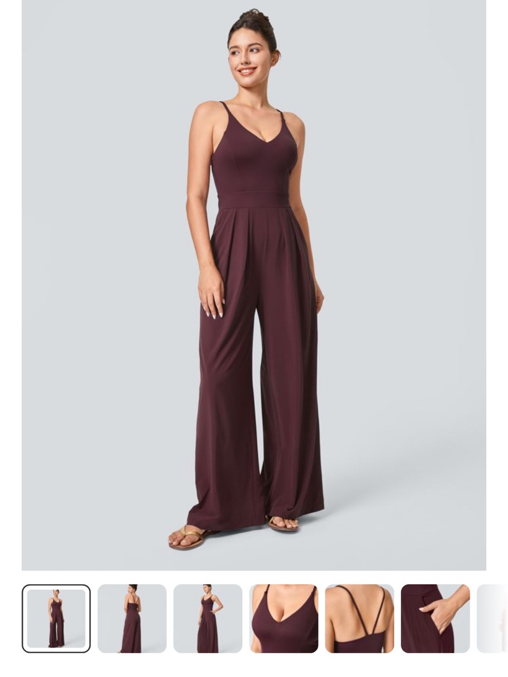 Halara Sleeveless Wide-Leg Jumpsuit in Deep Plum - Picture 3 of 7
